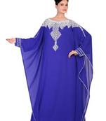 Royal-blue embroidered georgette islamic kaftan