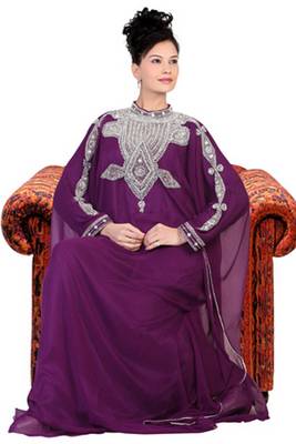 Wine embroidered georgette islamic kaftan 1