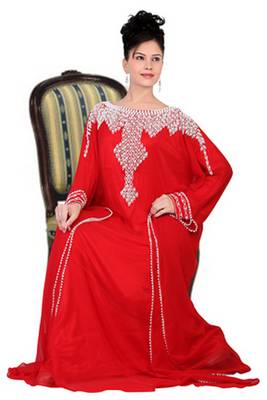 Red embroidered georgette islamic kaftan 1