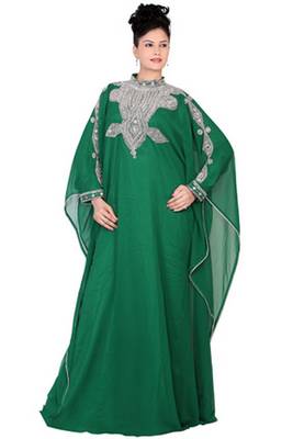 Green embroidered georgette islamic kaftan 1