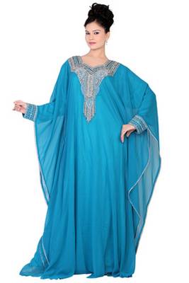 Sky-blue embroidered georgette islamic kaftan 1