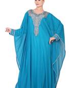 Sky-blue embroidered georgette islamic kaftan