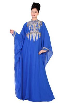Royal-blue embroidered georgette islamic kaftan 1