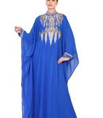 Royal-blue embroidered georgette islamic kaftan