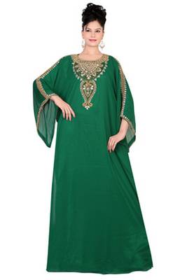 Green embroidered georgette islamic kaftan 1