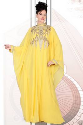 Yellow embroidered georgette islamic kaftan 1