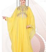 Yellow embroidered georgette islamic kaftan