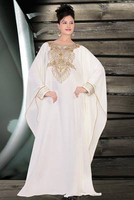 White embroidered georgette islamic kaftan 1