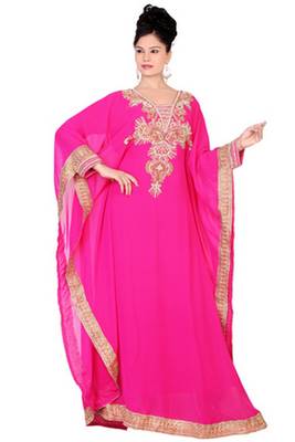 Rani-pink embroidered georgette islamic kaftan 1