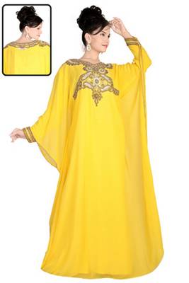 Yellow embroidered georgette islamic kaftan 1