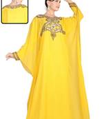 Yellow embroidered georgette islamic kaftan
