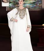 White embroidered georgette islamic kaftan