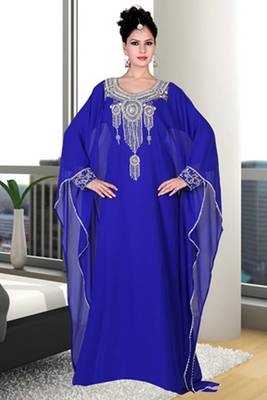 Blue embroidered georgette islamic kaftan 1