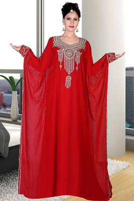 Red embroidered georgette islamic kaftan 1