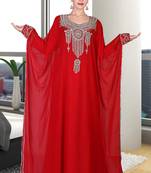 Red embroidered georgette islamic kaftan