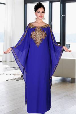 Royal-blue embroidered georgette islamic kaftan 1