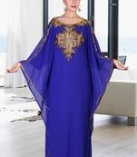 Royal-blue embroidered georgette islamic kaftan