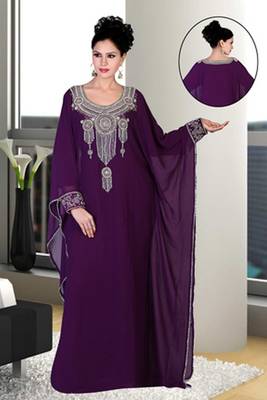 Purple embroidered georgette islamic kaftan 1