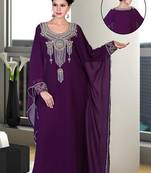 Purple embroidered georgette islamic kaftan