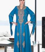 Sky-blue embroidered georgette islamic kaftan