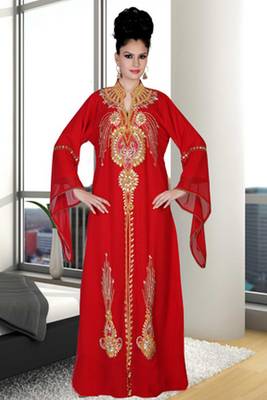 Red embroidered georgette islamic kaftan 1