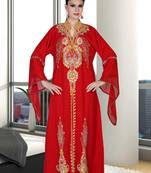 Red embroidered georgette islamic kaftan