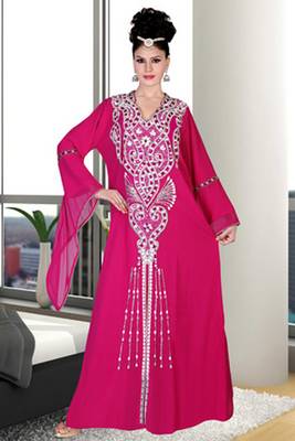 Pink embroidered georgette islamic kaftan 1