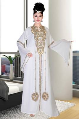 White embroidered georgette islamic kaftan 1
