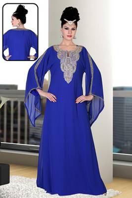 Royal-blue embroidered georgette islamic kaftan 1