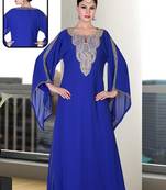 Royal-blue embroidered georgette islamic kaftan