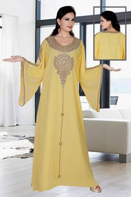 Yellow embroidered georgette islamic kaftan 1