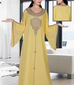 Yellow embroidered georgette islamic kaftan