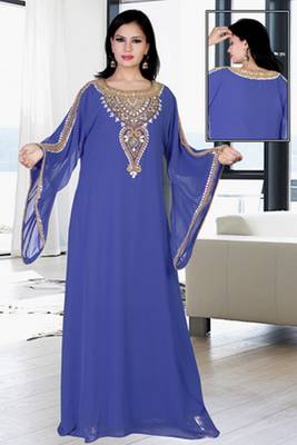 Blue embroidered georgette islamic kaftan 1