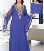 Blue embroidered georgette islamic kaftan