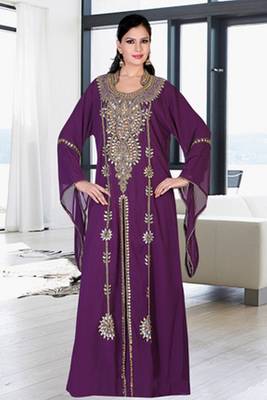 Wine embroidered georgette islamic kaftan 1