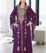 Wine embroidered georgette islamic kaftan