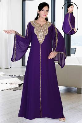 Purple embroidered georgette islamic kaftan 1