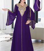 Purple embroidered georgette islamic kaftan