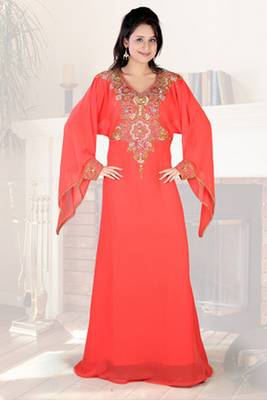 Light-red embroidered georgette islamic kaftan 1