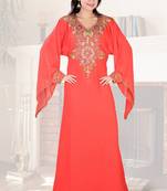 Light-red embroidered georgette islamic kaftan