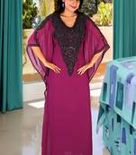 Pink embroidered georgette islamic kaftan