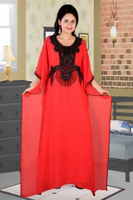 Light-red embroidered georgette islamic kaftan 1
