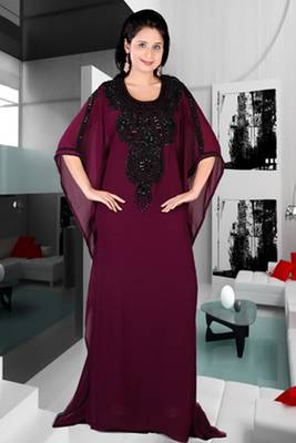 Wine embroidered georgette islamic kaftan 1