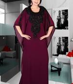Wine embroidered georgette islamic kaftan