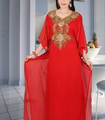 Red embroidered georgette islamic kaftan