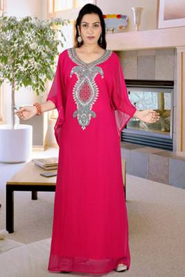 Pink embroidered georgette islamic kaftan 1