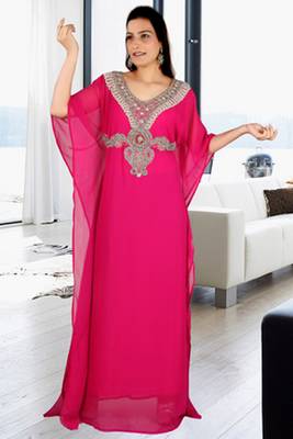 Pink embroidered georgette islamic kaftan 1