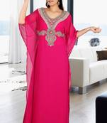 Pink embroidered georgette islamic kaftan
