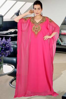 Pink embroidered georgette islamic kaftan 1