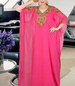 Pink embroidered georgette islamic kaftan
